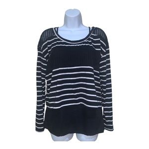 2 FOR $15 Weavers Y2K Black White Stripes Crop Long Sleeve Top w/Cami